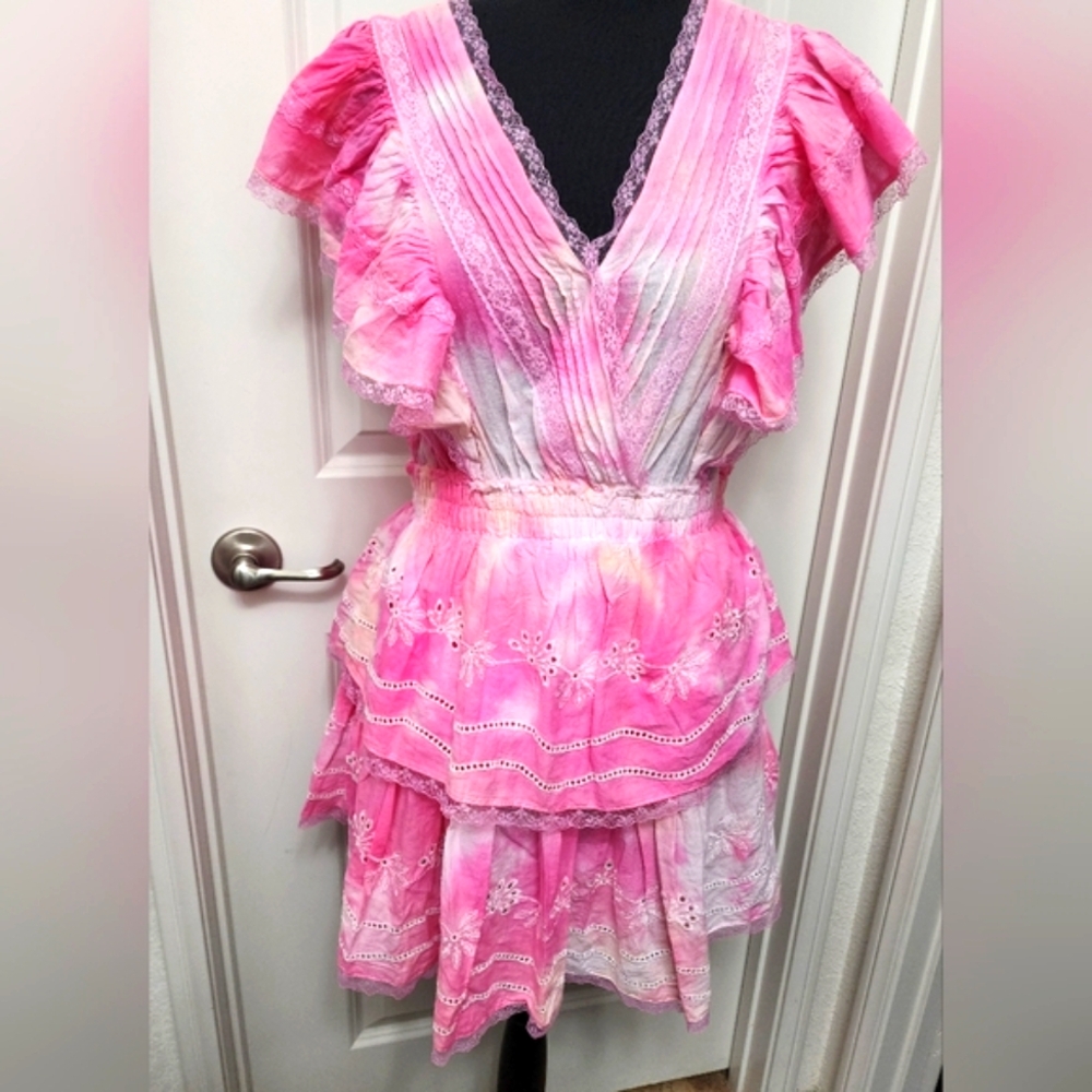 Pink Ruffled Dress with Lace Details